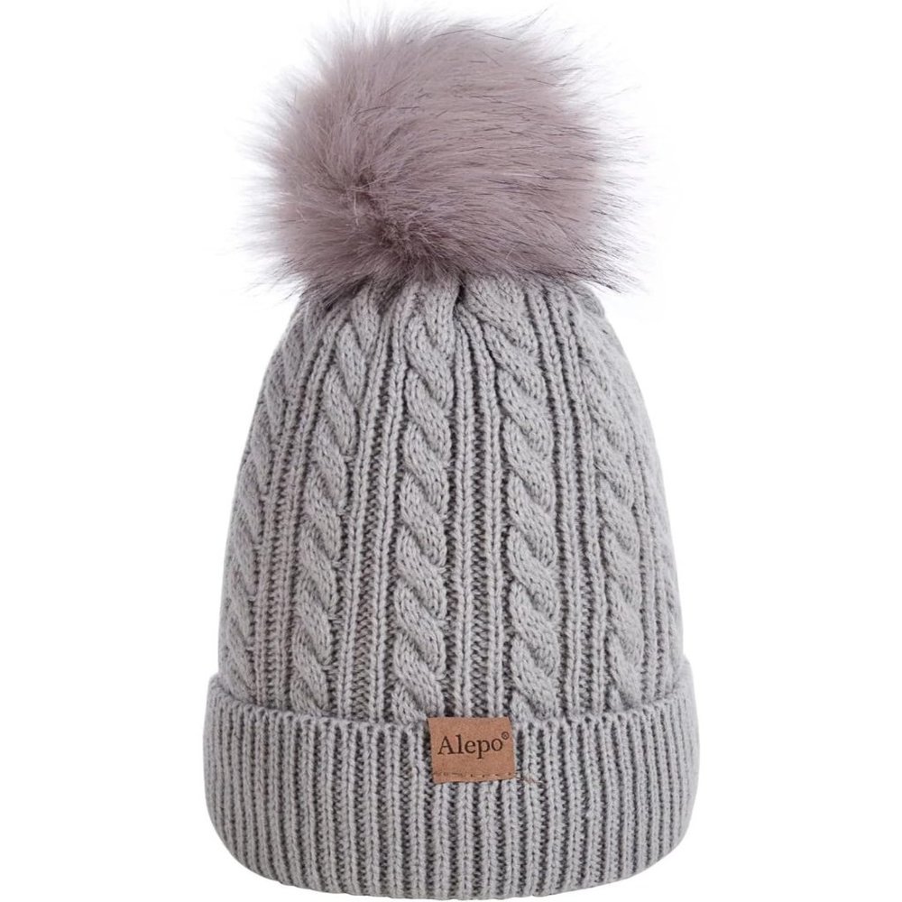 Kids Winter Beanie Children's Warm Fleece Lined Knit Thick Ski Cap with Pom